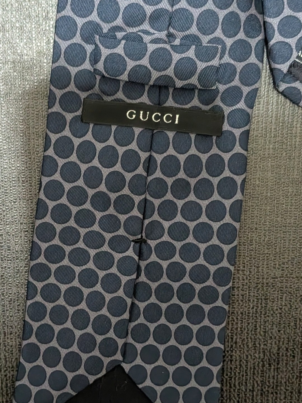 Gucci Navy and Gray Polka Dot Silk Tie